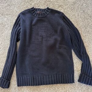 Women's Vintage Ralph Lauren Navy Crewneck Sweater with Raised 'R'